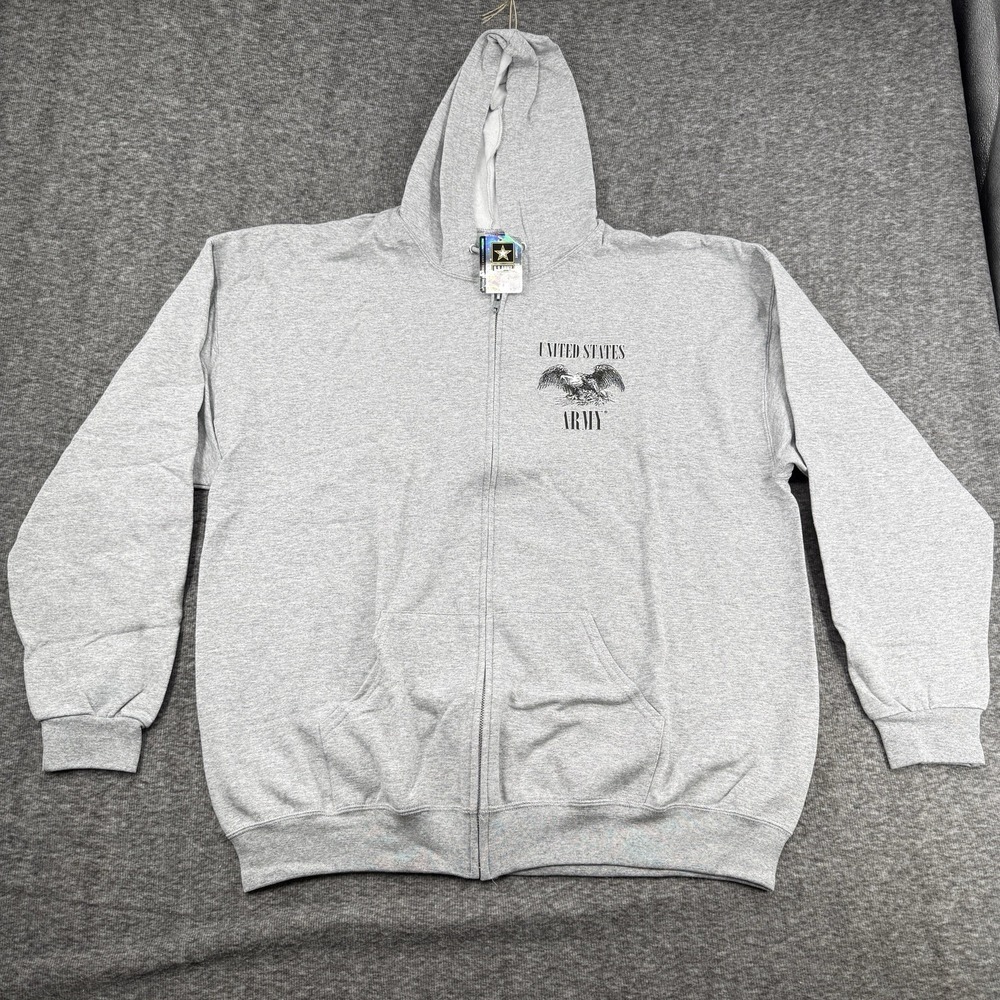 US Army Full Zip Hoodie Mens 2XL Gray Eagle Logo Jerzees NuBlend Sweatshirt NWT